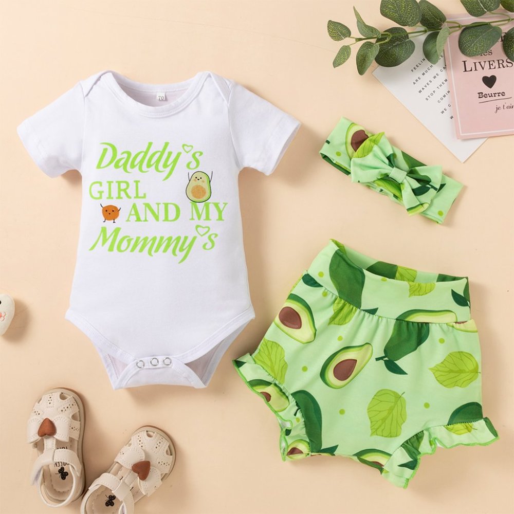 Avocado Baby Bodysuit, Shorts & Headband 3pcs Baby Outfit